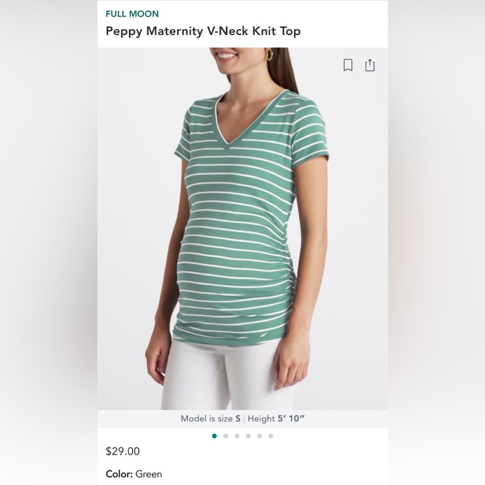 Full Moon • Peppy Maternity V-Neck Knit Top • Green & White • Medium